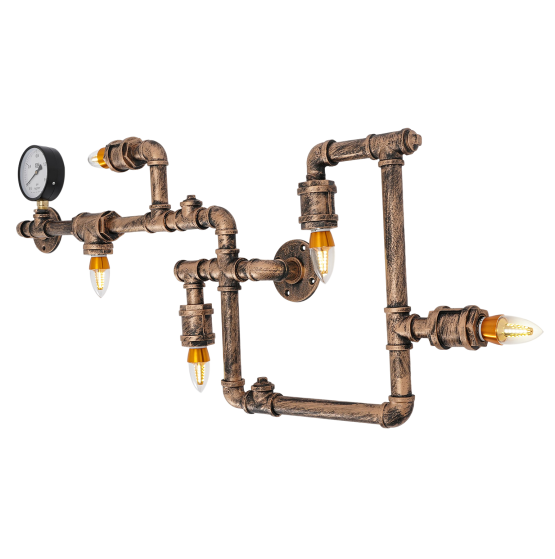 Lámpara de pared vintage, luz de tubería de agua de 5 luces, lámpara industrial de metal 220V Pasillo Iluminación interior