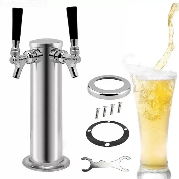 Torre de Cerveza de Barril Dispensación de Cerveza 2 Grifos de Acero Inoxidable y Plástico