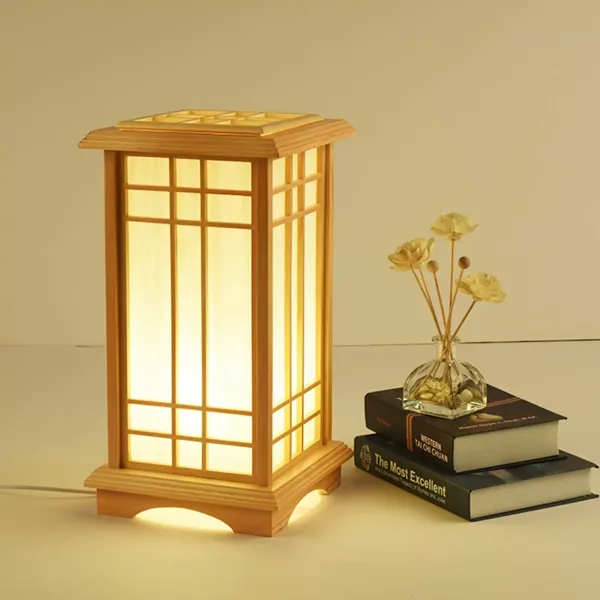 Lámpara de mesa cálida estilo chino LED 220 V moderna de madera maciza para dormitorio, salón, habitación de bebé