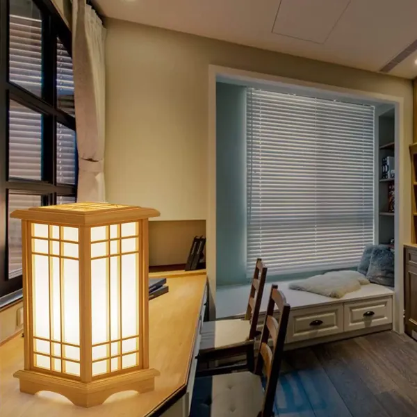 Lámpara de mesa cálida estilo chino LED 220 V moderna de madera maciza para dormitorio, salón, habitación de bebé