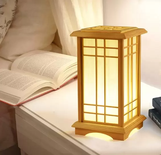Lámpara de mesa cálida estilo chino LED 220 V moderna de madera maciza para dormitorio, salón, habitación de bebé