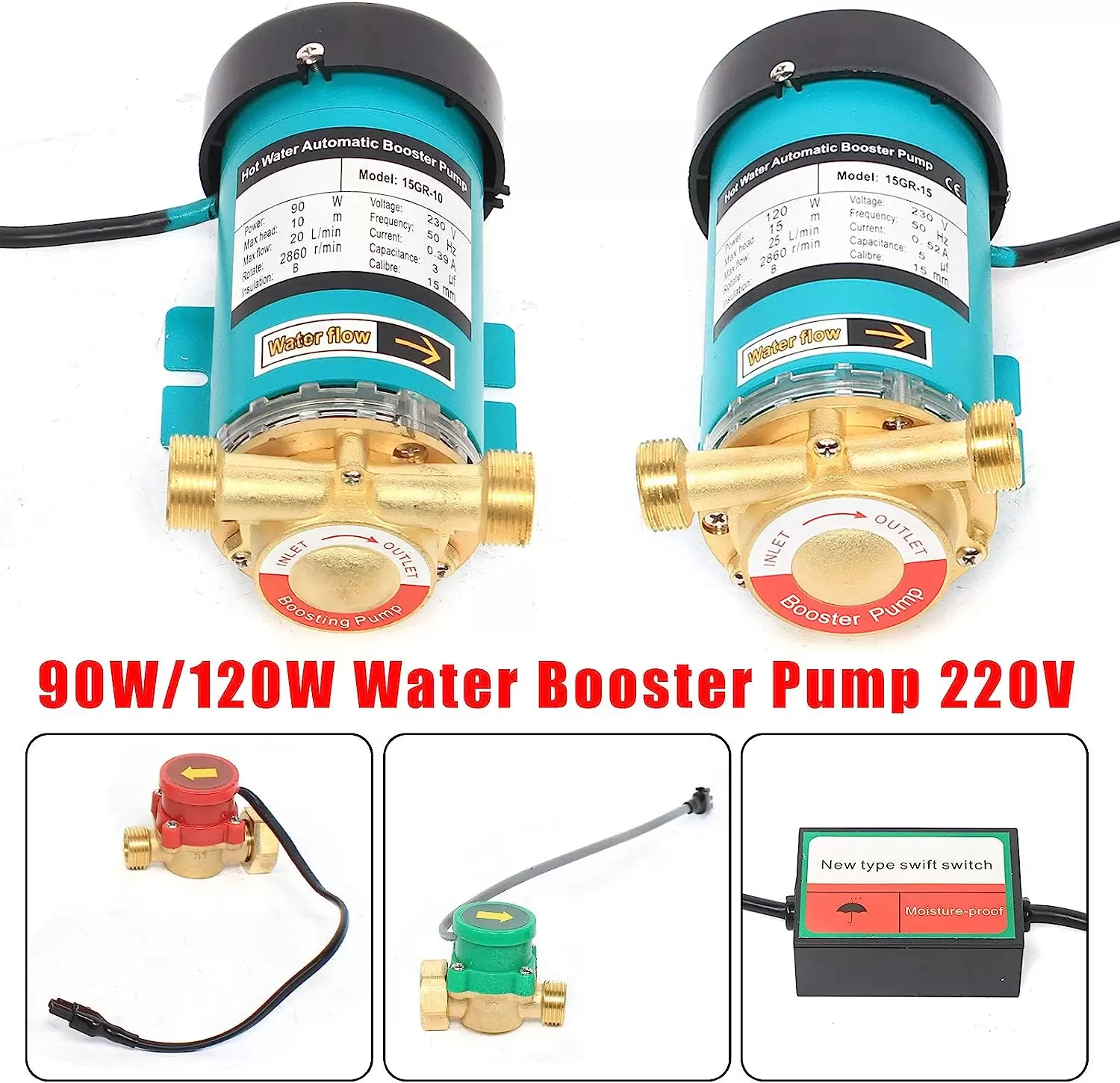 CNCEST Bomba de agua caliente de 120 W, bomba de presión automática, para el hogar, elevador de presión