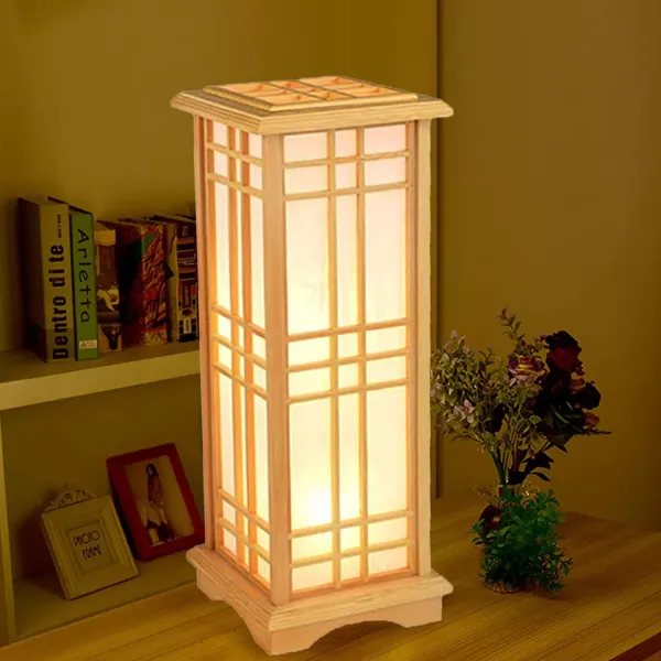Lámpara de mesa de estilo japonés, de pino creativo, para dormitorio cálido, lámpara de noche, salón, estudio, escritorio, lámpara de mesa