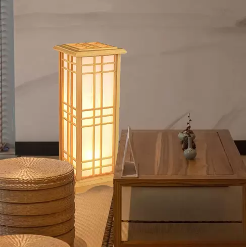Lámpara de mesa de estilo japonés, de pino creativo, para dormitorio cálido, lámpara de noche, salón, estudio, escritorio, lámpara de mesa