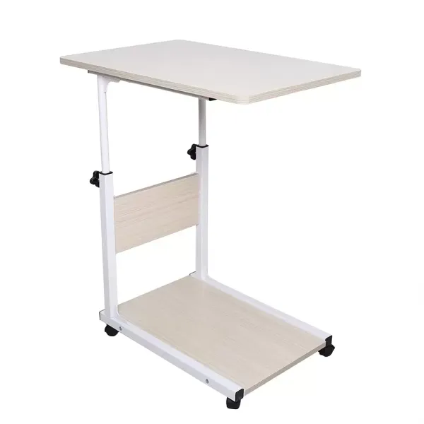 Mesa auxiliar con extremo de sofá salón, mesa móvil de metal con ruedas con bloqueo, altura ajustable para cama, balcón, exterior, 50 x 35 x 55–80 cm
