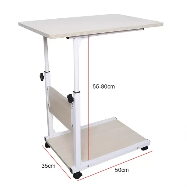 Mesa auxiliar con extremo de sofá salón, mesa móvil de metal con ruedas con bloqueo, altura ajustable para cama, balcón, exterior, 50 x 35 x 55–80 cm