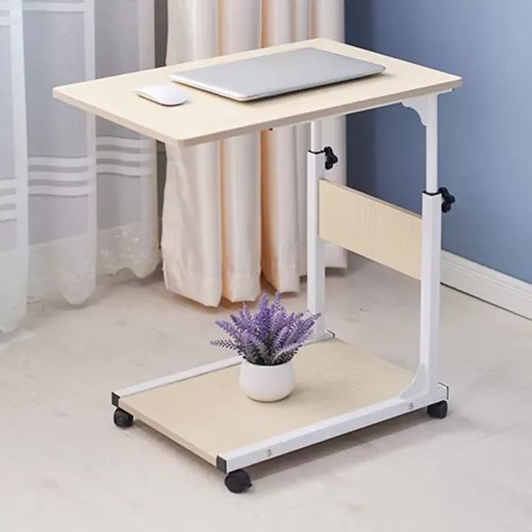 Mesa auxiliar con extremo de sofá salón, mesa móvil de metal con ruedas con bloqueo, altura ajustable para cama, balcón, exterior, 50 x 35 x 55–80 cm