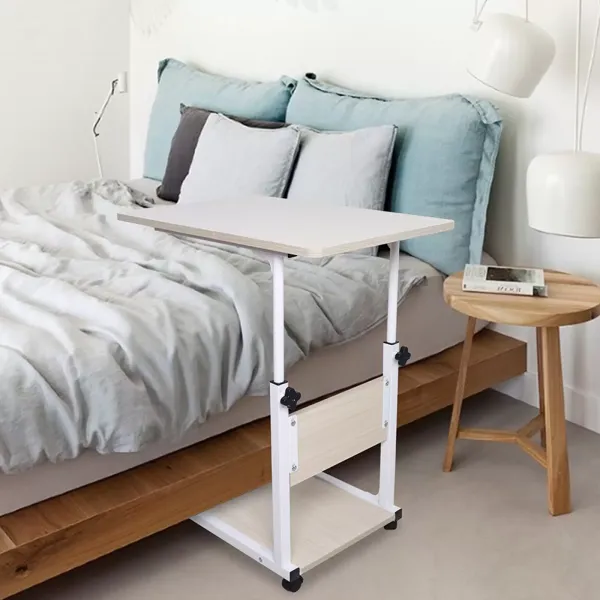 Mesa auxiliar con extremo de sofá salón, mesa móvil de metal con ruedas con bloqueo, altura ajustable para cama, balcón, exterior, 50 x 35 x 55–80 cm