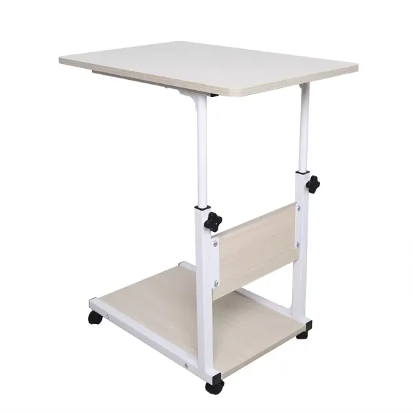 Mesa auxiliar con extremo de sofá salón, mesa móvil de metal con ruedas con bloqueo, altura ajustable para cama, balcón, exterior, 50 x 35 x 55–80 cm