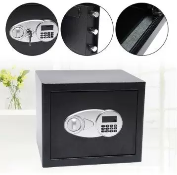 Caja fuerte electrónica con cerradura de combinación y llave 37 x 31 x 30 cm Caja fuerte con contraseña