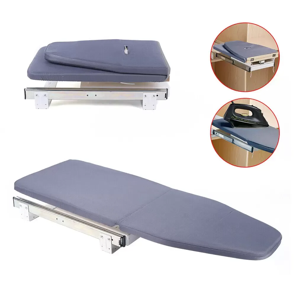 Tabla de planchar plegable, 81 x 31 cm, extensible giratoria 180°, ahorro de espacio compacto montado en pared con funda de tela extraíble, gris