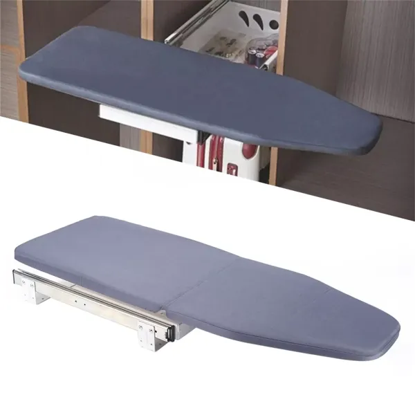 Tabla de planchar plegable, 81 x 31 cm, extensible giratoria 180°, ahorro de espacio compacto montado en pared con funda de tela extraíble, gris