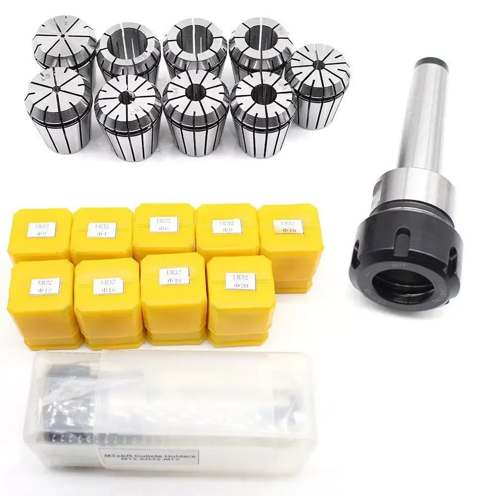 Portabrocas de apriete + ER32 (9 unidades, 2-20 mm, acero para muelles)