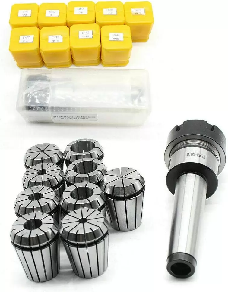 Portabrocas de apriete + ER32 (9 unidades, 2-20 mm, acero para muelles)