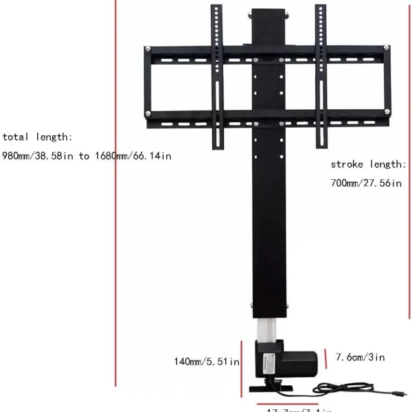 Soporte eléctrico para TV de 26 a 57 pulgadas, altura regulable, 700 mm, mando a distancia