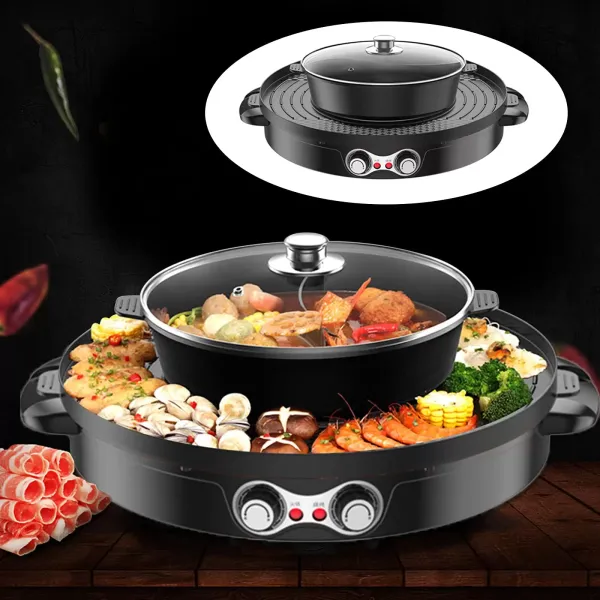 Hot Pot 2200 W - Sartén eléctrica 2 en 1, antiadherente, termostato ajustable