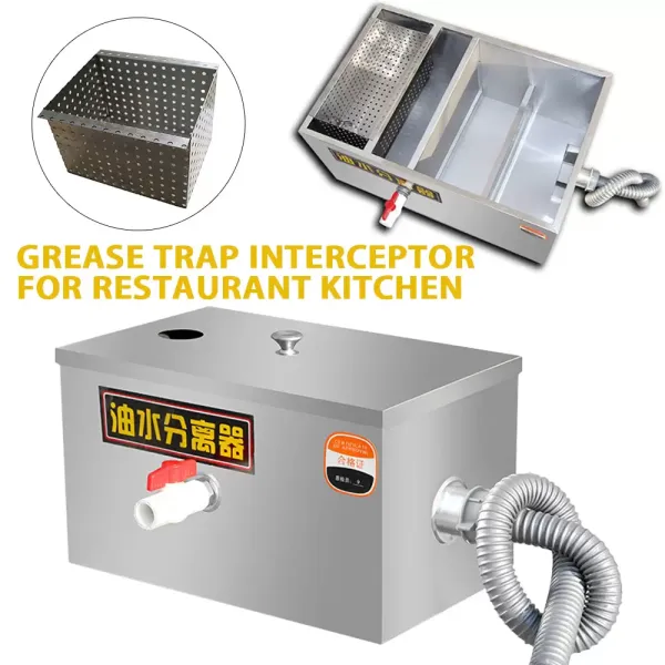 Interceptor de trampa de grasa de acero inoxidable, separador de aceite y agua, para agua usada de cocina, 35 x 25 x 23 cm Interceptor de trampa de grasa de acero inoxidable, separador de aceite y agua, para agua usada de cocina, 35 x 25 x 23 cm