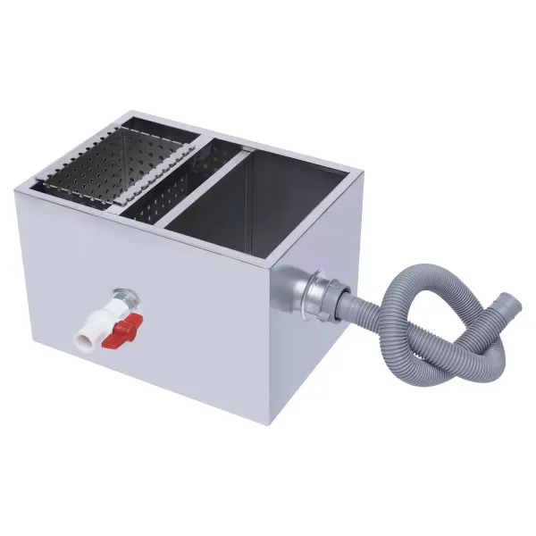 Interceptor de trampa de grasa de acero inoxidable, separador de aceite y agua, para agua usada de cocina, 35 x 25 x 23 cm Interceptor de trampa de grasa de acero inoxidable, separador de aceite y agua, para agua usada de cocina, 35 x 25 x 23 cm