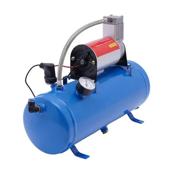 100Psi 6L Auto Compresor de Aire Kit de bocina de Aire 12V con Tanque de Aire comprimido Manómetro Manguera de Aire Larga