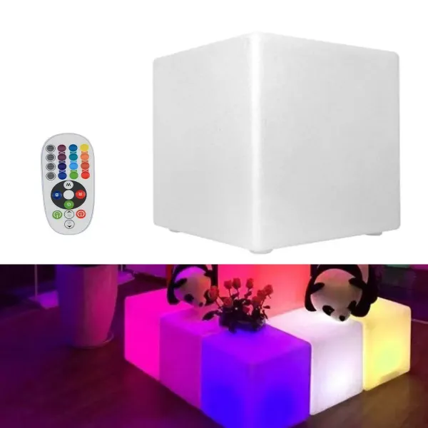 Luz nocturna LED con forma de cubo multicolor, taburete cuadrado, cambio de color, ahorro de energía, con mando a distancia