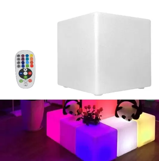 Luz nocturna LED con forma de cubo multicolor, taburete cuadrado, cambio de color, ahorro de energía, con mando a distancia