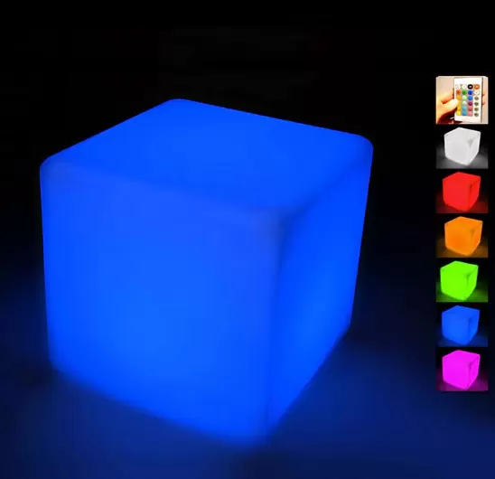 Luz nocturna LED con forma de cubo multicolor, taburete cuadrado, cambio de color, ahorro de energía, con mando a distancia