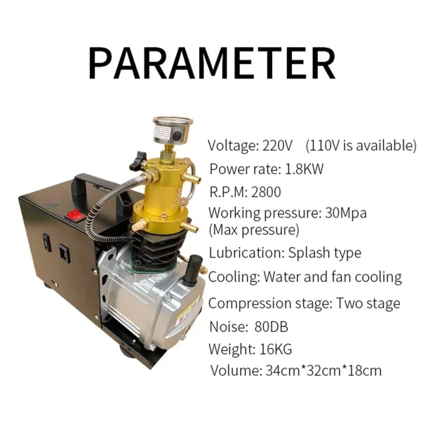 CNCEST Bomba de compresor de aire PCP, 2800 W, 30 MPA, 4500 PSI, bomba de inflado de 220 V (tipo 3)