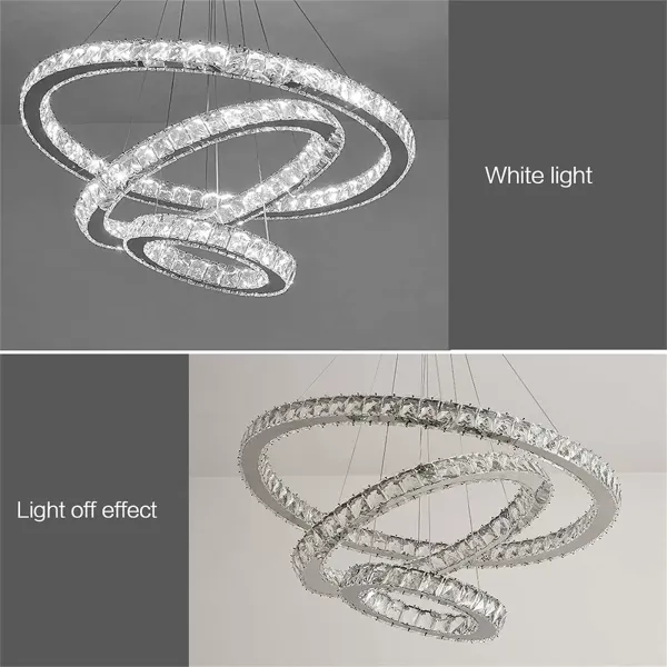 96W Cristal LED Luz de techo  Lámpara colgante de cristal 3 anillos Luz blanca fría Lámpara de techo Luz colgante Araña creativa