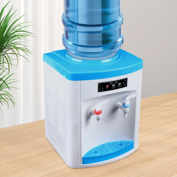 Dispensador de agua de 5 a 18 l, color blanco y azul, máquina eléctrica fría y caliente, agua hirviendo, temperatura normal, agua helada de 8 a 15 °C