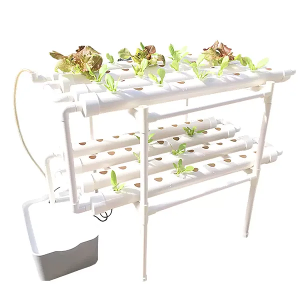 Sistema hidropónico de dos capas con 72 orificios para balcón, Kit de cultivo hidropónico para verduras, ensalada ，PVC para el hogar