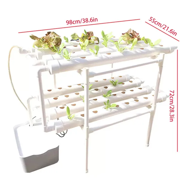 Sistema hidropónico de dos capas con 72 orificios para balcón, Kit de cultivo hidropónico para verduras, ensalada ,PVC para el hogar Sistema hidropónico de dos capas con 72 orificios para balcón, Kit de cultivo hidropónico para verduras, ensalada ,PVC para el hogar