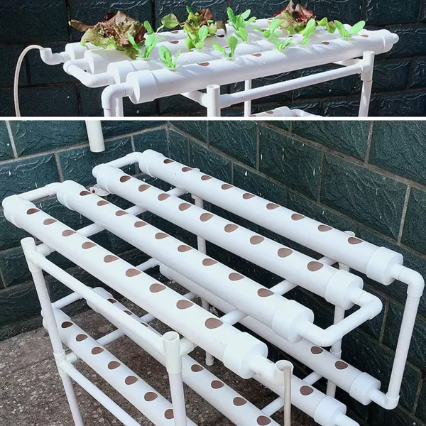 Sistema hidropónico de dos capas con 72 orificios para balcón, Kit de cultivo hidropónico para verduras, ensalada ，PVC para el hogar