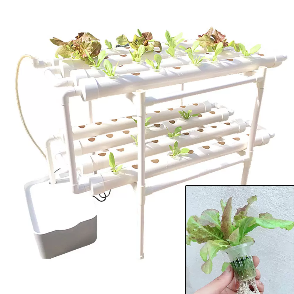 Sistema hidropónico de dos capas con 72 orificios para balcón, Kit de cultivo hidropónico para verduras, ensalada ,PVC para el hogar