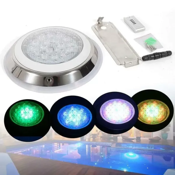 Lámpara de piscina de 54 W RGB LED luz resistente al agua IP68 iluminación subacuática acero inoxidable con mando a distancia
