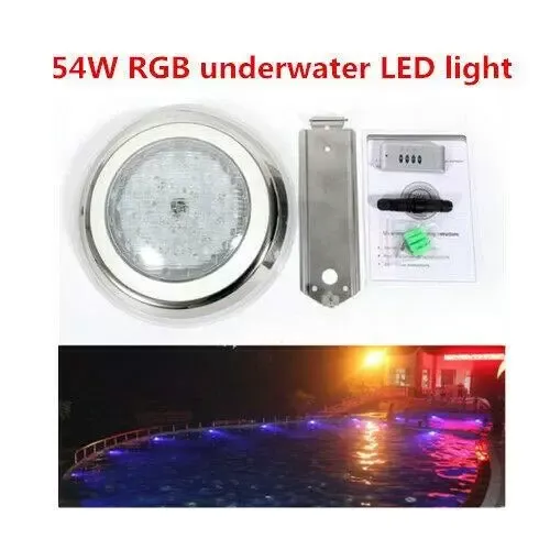 Lámpara de piscina de 54 W RGB LED luz resistente al agua IP68 iluminación subacuática acero inoxidable con mando a distancia