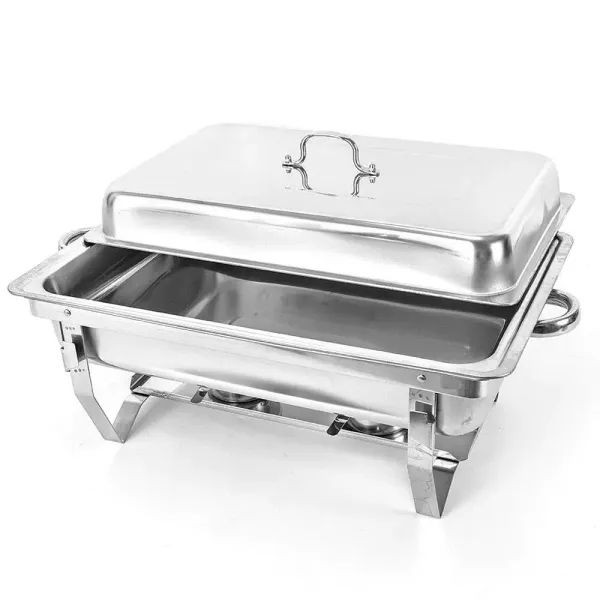 9L Buffet Chafing Dish - Calentador de alimentos rectangular, diseño elegante y marco duradero (acero inoxidable pulido, con tapa, rejilla individual)