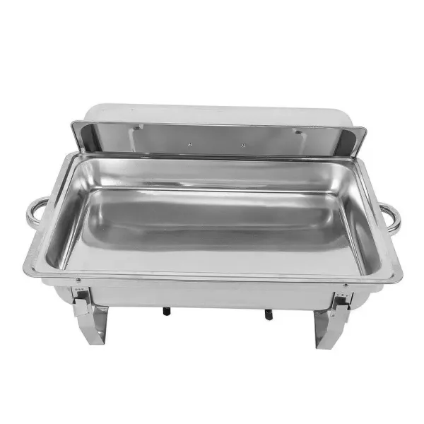 9L Buffet Chafing Dish - Calentador de alimentos rectangular, diseño elegante y marco duradero (acero inoxidable pulido, con tapa, rejilla individual)