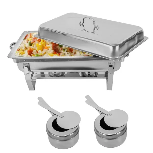 9L Buffet Chafing Dish - Calentador de alimentos rectangular, diseño elegante y marco duradero (acero inoxidable pulido, con tapa, rejilla individual)