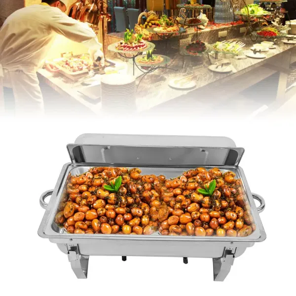 9L Buffet Chafing Dish - Calentador de alimentos rectangular, diseño elegante y marco duradero (acero inoxidable pulido, con tapa, rejilla individual)