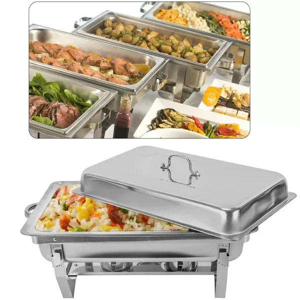 9L Buffet Chafing Dish - Calentador de alimentos rectangular, diseño elegante y marco duradero (acero inoxidable pulido, con tapa, rejilla individual)