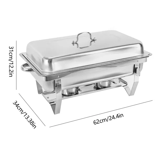 9L Buffet Chafing Dish - Calentador de alimentos rectangular, diseño elegante y marco duradero (acero inoxidable pulido, con tapa, rejilla individual)