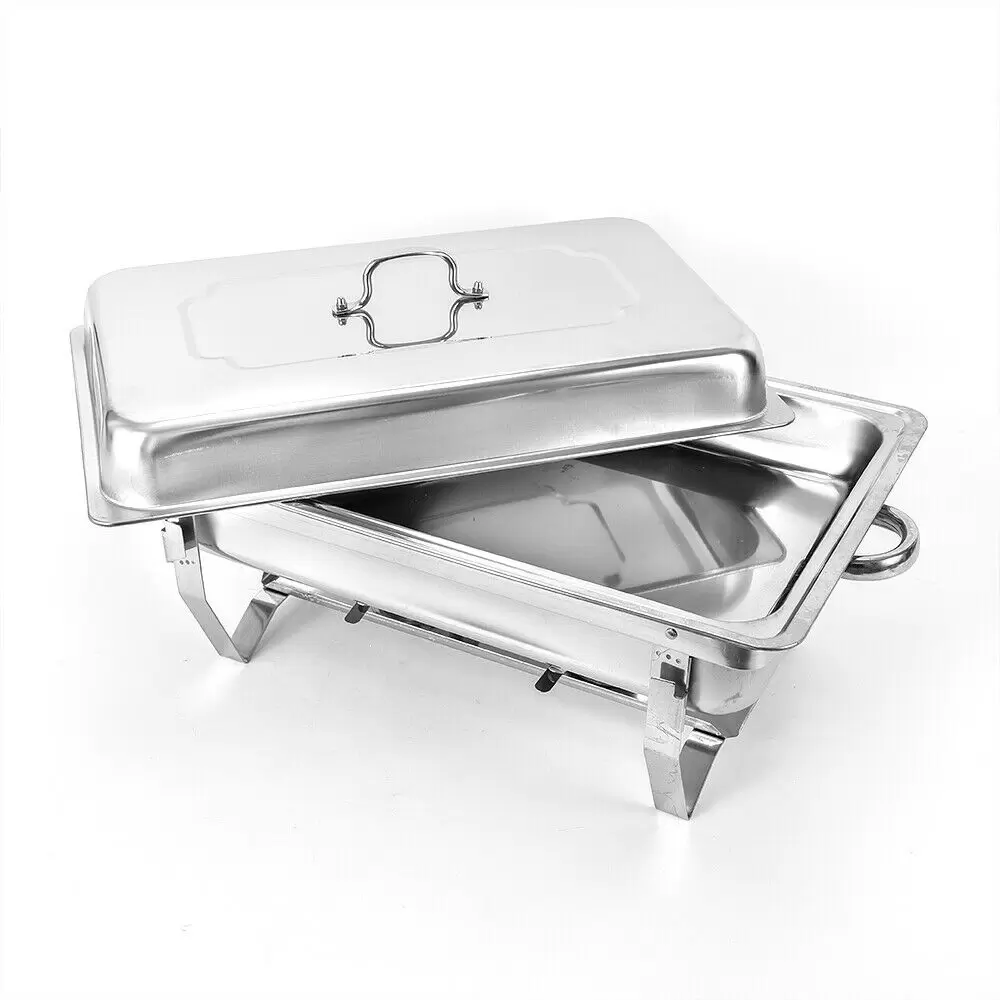 9L Buffet Chafing Dish - Calentador de alimentos rectangular, diseño elegante y marco duradero (acero inoxidable pulido, con tapa, rejilla individual)