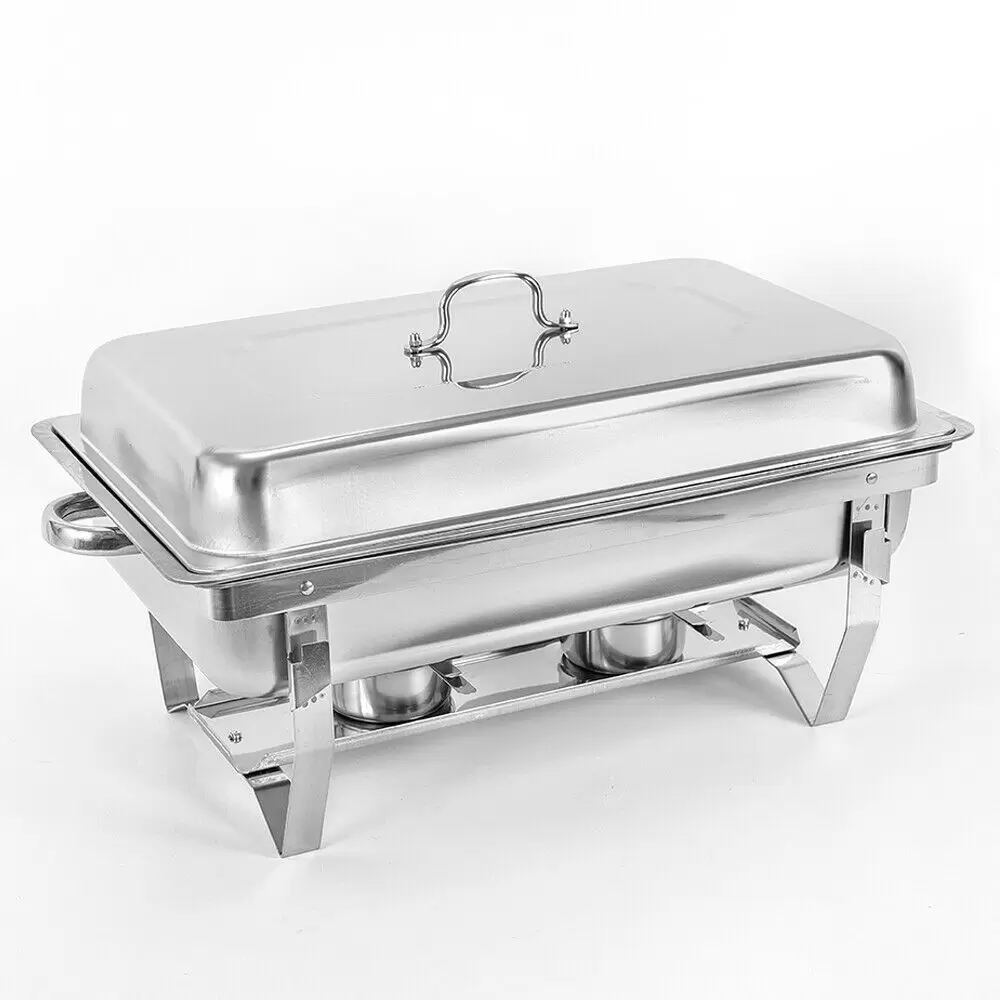 9L Buffet Chafing Dish - Calentador de alimentos rectangular, diseño elegante y marco duradero (acero inoxidable pulido, con tapa, rejilla individual)