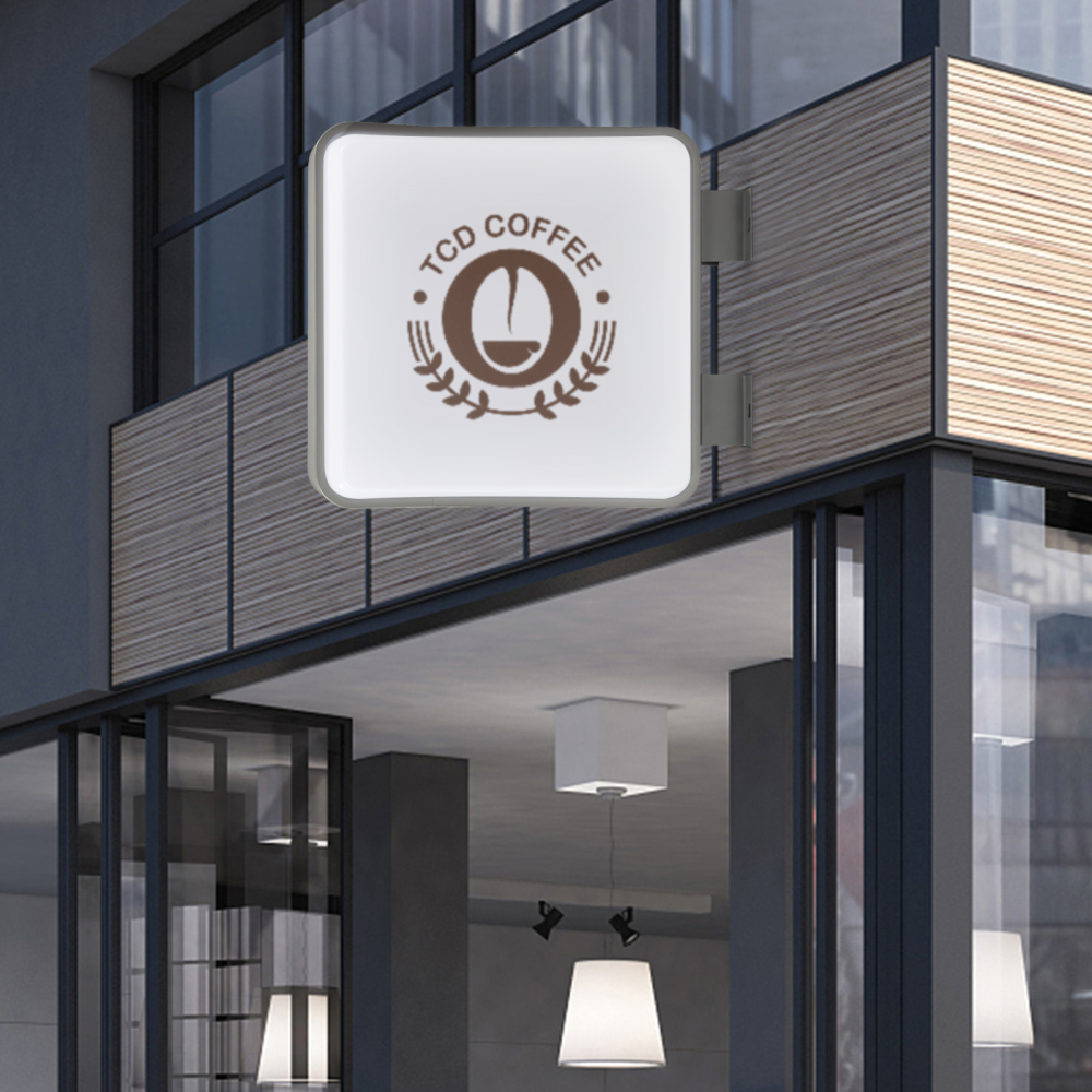 Caja de luz LED de doble cara, cuadrada, publicidad luminosa para restaurantes y empresas, 55 x 55 cm