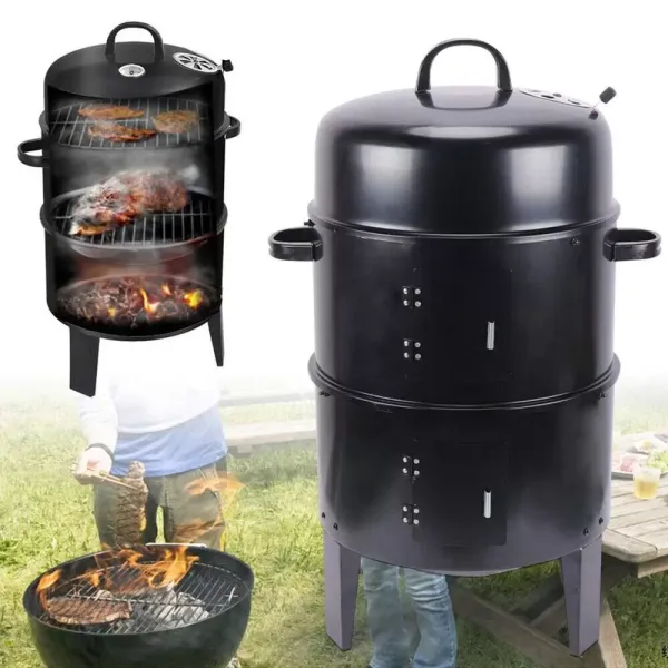 3 en 1 de carbón vegetal, 40 cm, barbacoa de carbón vegetal, parrilla redonda con termómetro y suministro de aire ajustable 3 en 1 de carbón vegetal, 40 cm, barbacoa de carbón vegetal, parrilla redonda con termómetro y suministro de aire ajustable