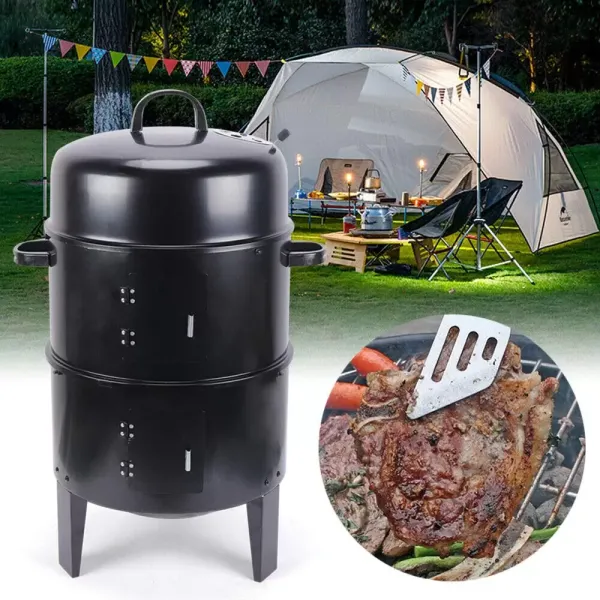 3 en 1 de carbón vegetal, 40 cm, barbacoa de carbón vegetal, parrilla redonda con termómetro y suministro de aire ajustable 3 en 1 de carbón vegetal, 40 cm, barbacoa de carbón vegetal, parrilla redonda con termómetro y suministro de aire ajustable