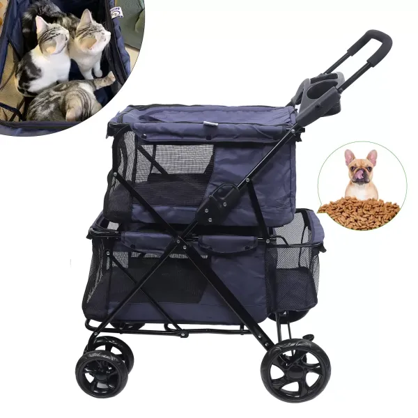 Cochecito de 4 ruedas, carrito de paseo plegable, para perros, gatos, cachorros, mascotas, plegable, capacidad máxima de 15 kg