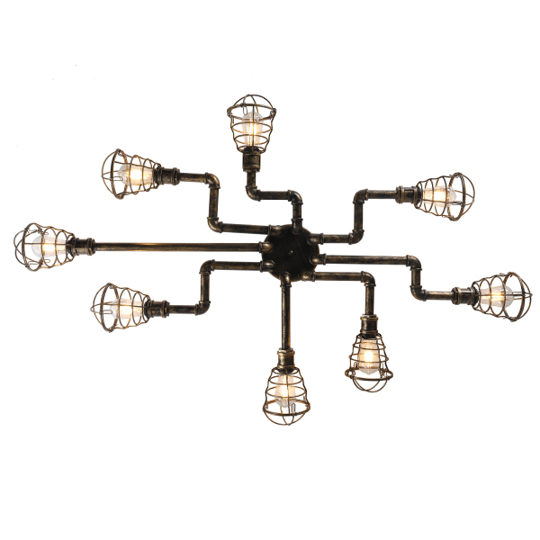 Luz de techo vintage Lámpara de techo de 8 llamas Lámpara de araña Lámpara industrial E27 Portalámparas