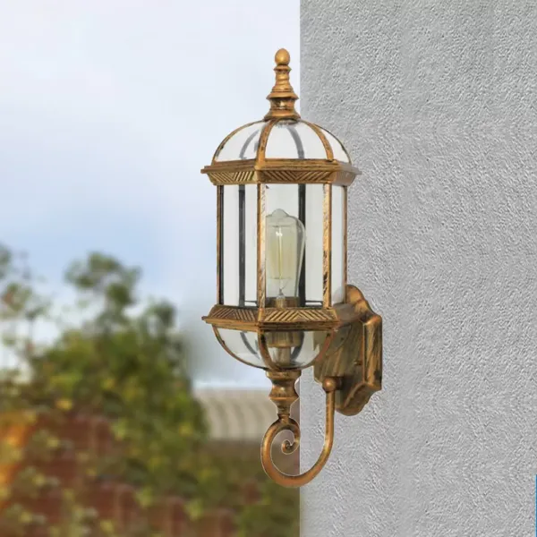 CNCEST Lámpara de pared industrial retro E27 lámpara de pared exterior (ORO，sin bombilla)