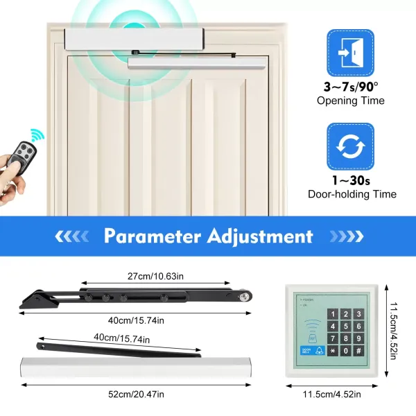 Abrepuertas automático de 50 W, máx. 120 grados, con mando a distancia y botón de presión